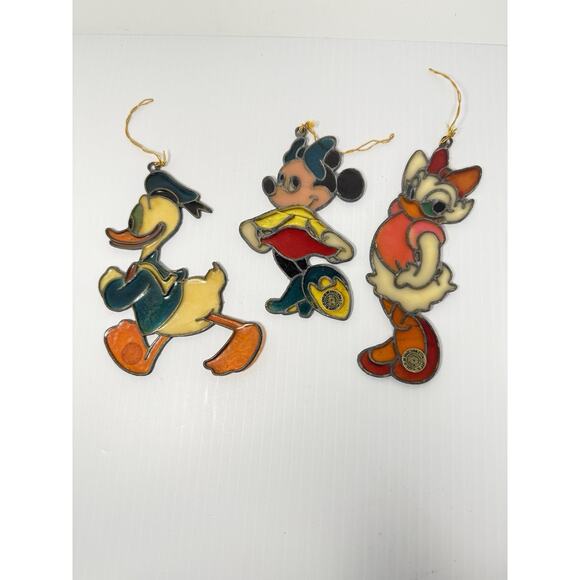 Disney Kurt Adler Stained Glass Christmas Ornaments 1982 Donald Daisy Minnie - Picture 8 of 9